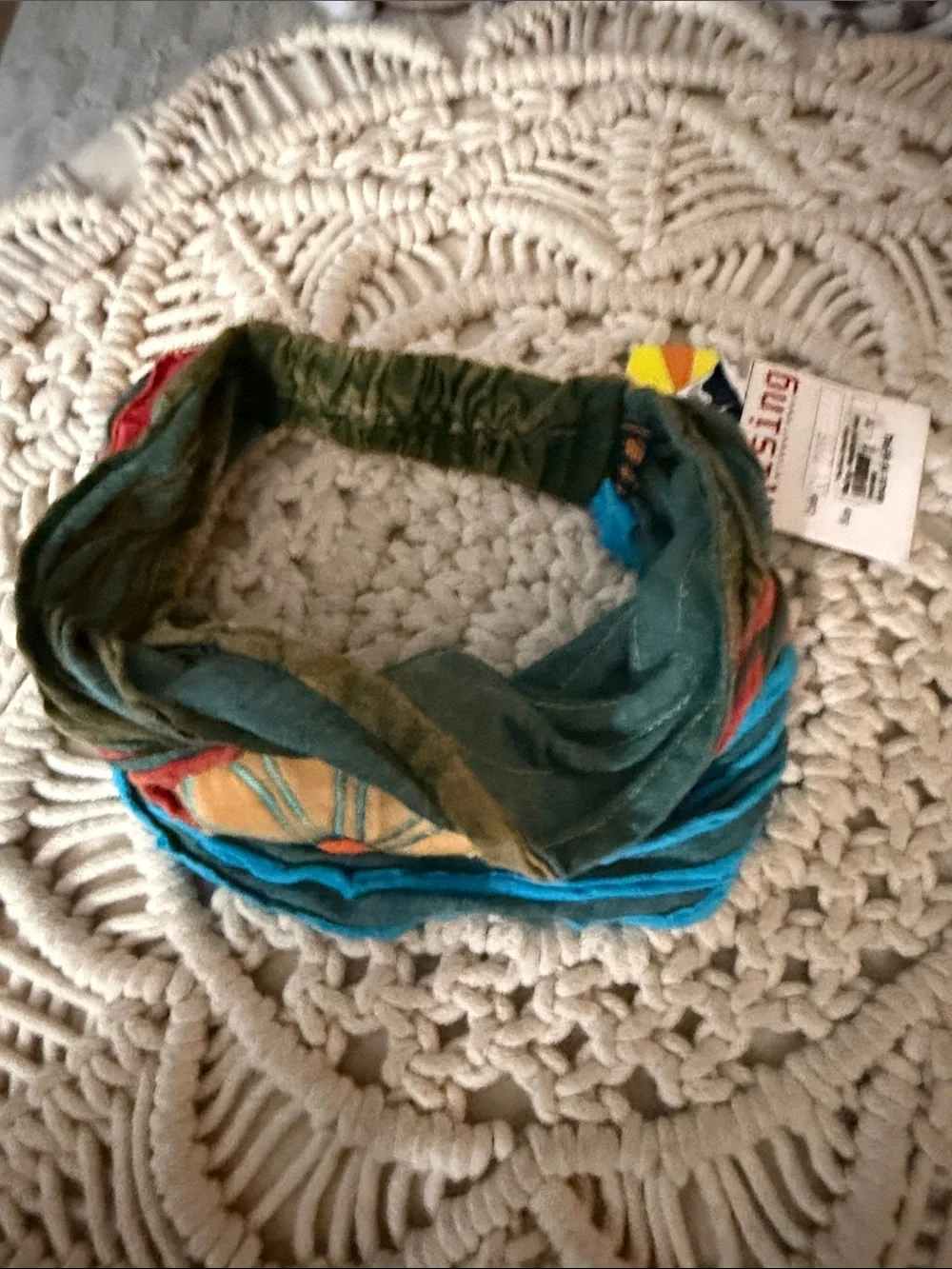 Rising International Teal Slouchy Boho Headband with Turquoise & Coral Accents